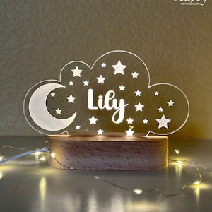 Moon and Stars Personalized Night Light for Nursery Decor Custom Nightlight Gift Cloud Baby Shower Decor Moon & Stars Lamp Decor Kids Room