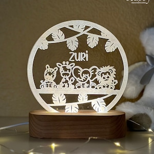 Safari Jungle Animals Light, Personalized LED Animal Lamp, Kids Night Light Gift, Birthday Gift for Kid, Kids Bedroom Nursery Table Light