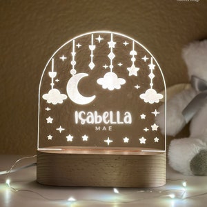 Custom Moon and Star Nightlight, Personalized Clouds Night Light Acrylic Name, Bedroom Night Light, Newborn Gift, Mom Gifts, Nursery Decor