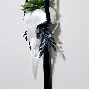 white bird skull plant hanger