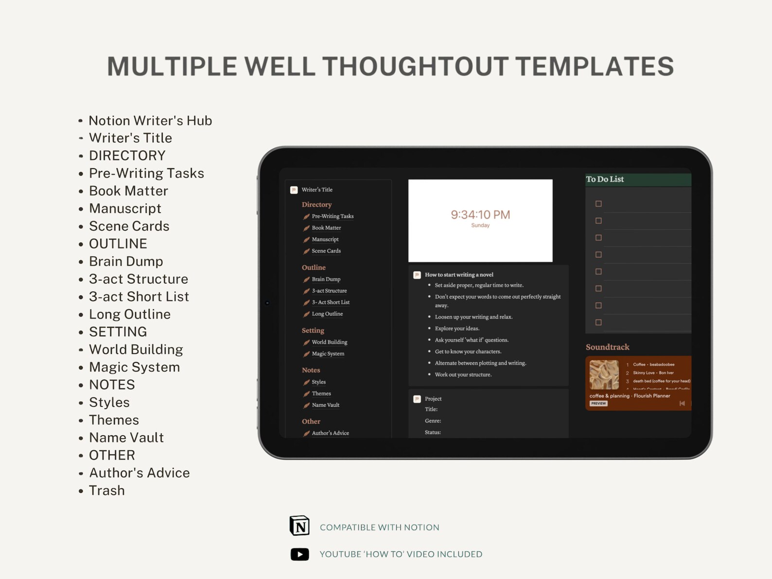 Notion All in One Planner,notion Digital Novel Planner,gift for Writers ...
