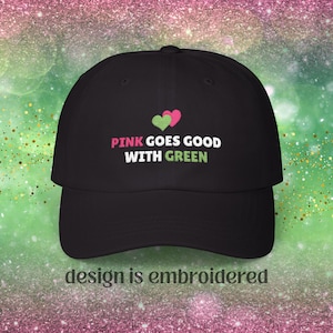 Embroidered Wicked Hat: &quot;Pink Goes Good With Green&quot; - Dark Colors | Elphaba and Glinda Hat