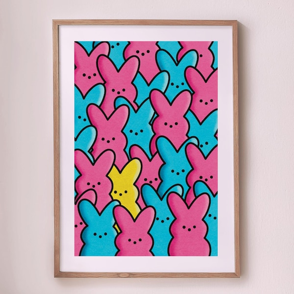 One in a Peep | Cute Original Digitally Hand Drawn Marshmallow Peep Bunny Modern Art Print