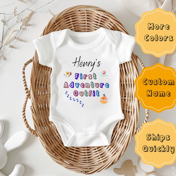 Cute Newborn Gift Idea Baby Onesie Personalized Unisex Baby Clothes Custom Baby Boy Clothes Infant Romper Customized Vest First Adventure