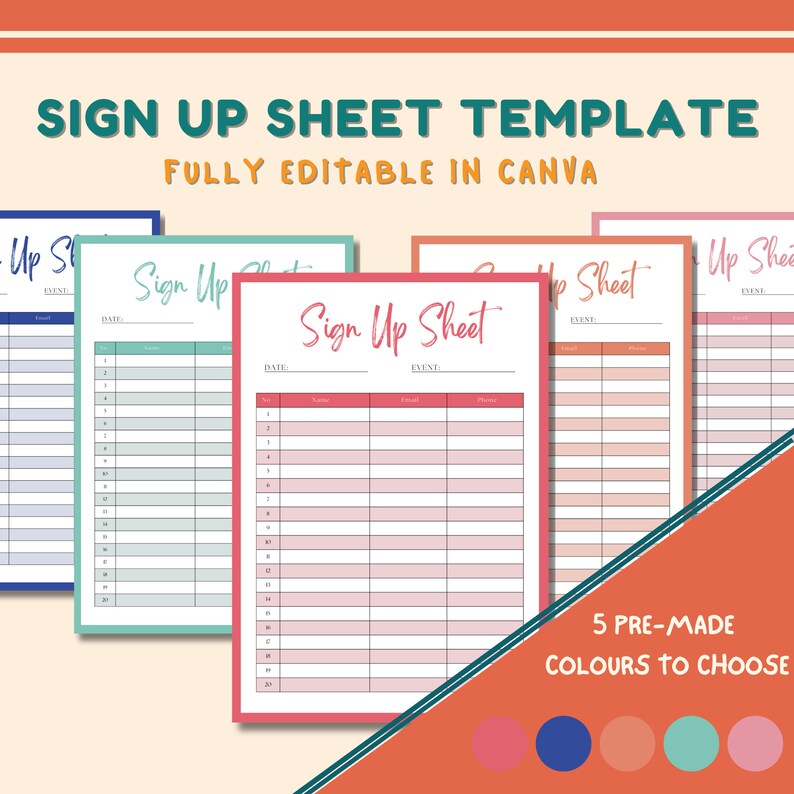 Pastel Sign In Pastel Sign up Sheet Event Organizing , Attendance Sign up for Church ...