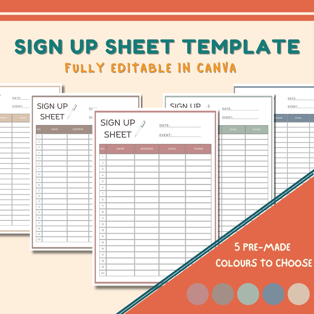 Minimalist Sign up Sheet Design for Event Program Planning, Form to ...