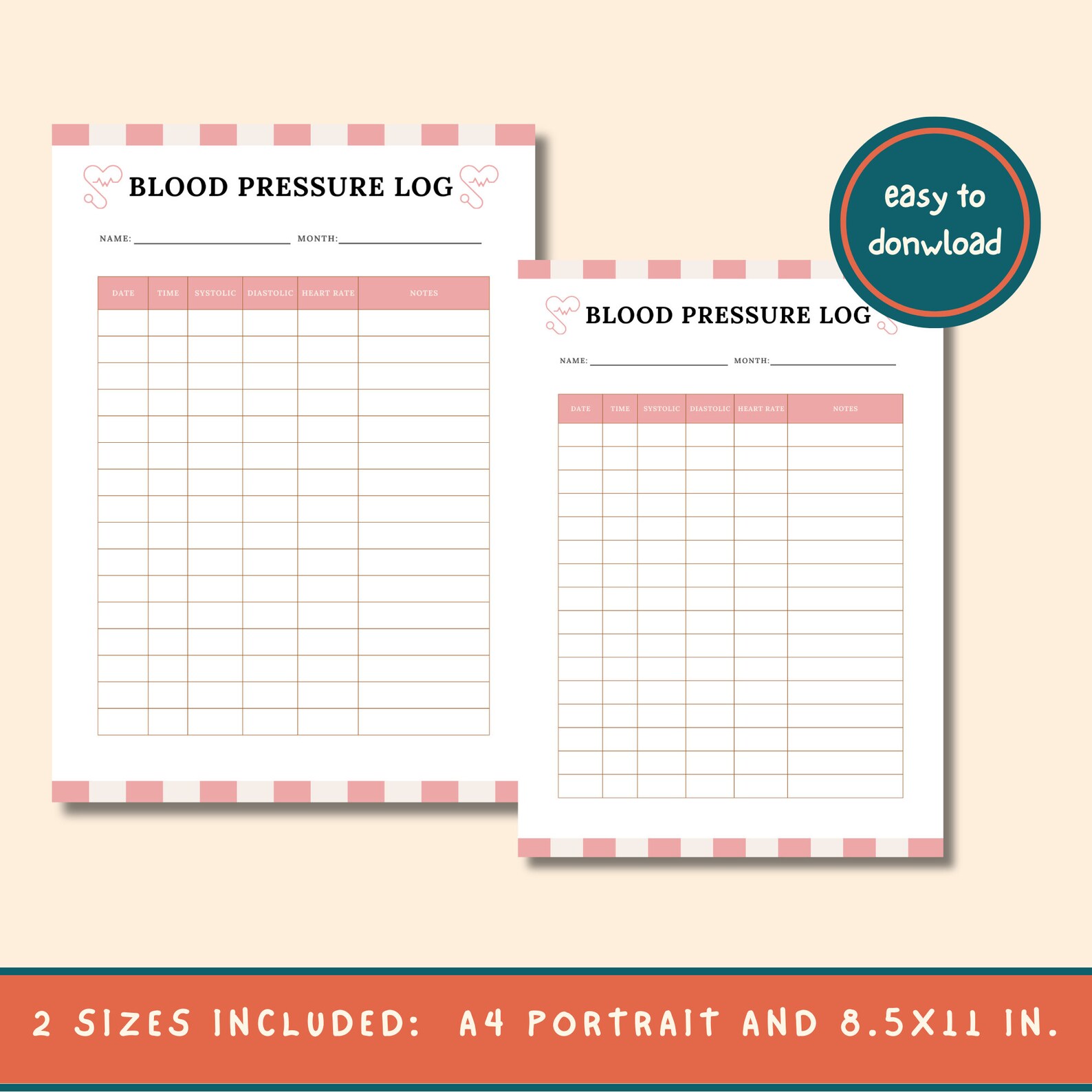 Printable Blood Pressure Chart, High Blood Pressure Monitoring ...