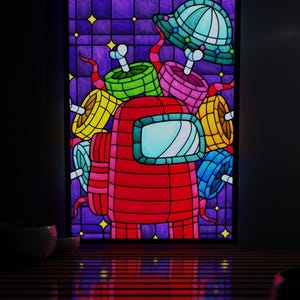 Decorazione luminosa traslucida ispirata ad Among Us per pareti, lightbox o finestre. Un regalo perfetto per i giocatori di Survival e gli appassionati di giochi cooperativi di genere Mystery Space.