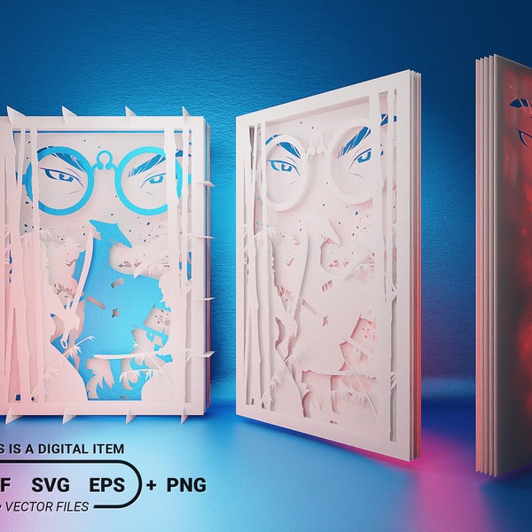Blue Eye anime Samurai themed DIY paper card or lightbox template vector (svg, pdf, eps) and raster (png) files