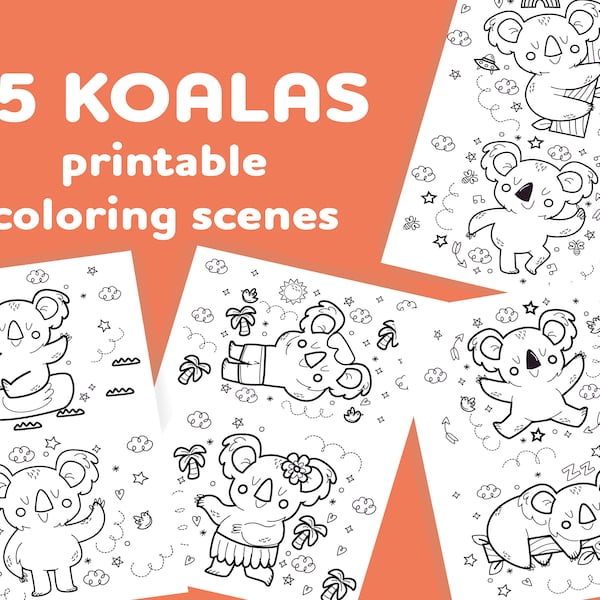 Cute Koala Coloring Scenes Pages For Kids Toddlers Easy Coloring Book Preschoolers Kids Activity