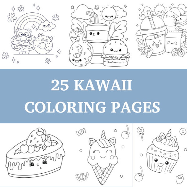 25 Cute Kawaii Coloring Pages for Kids Printable - Etsy