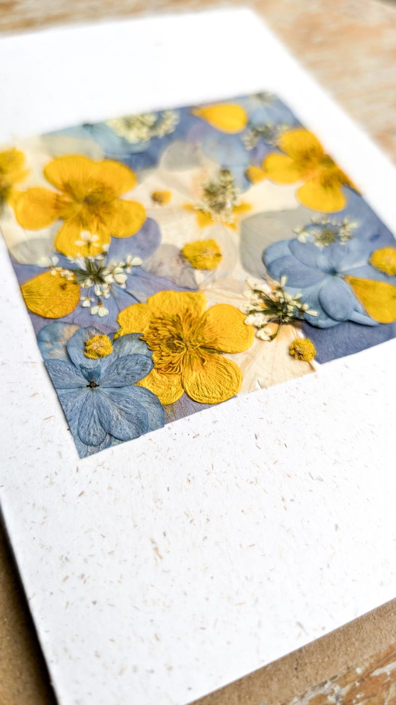 Carte message A6 Motif Carré en fleurs et feuillage pressés image 2