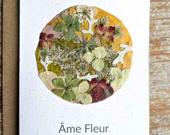 Carte message A6 "Âme fleur" en fleurs et feuillage pressés