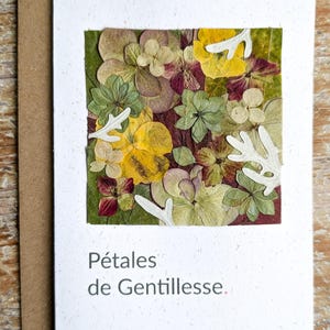Carte message A6 "Pétales de Gentillesse" en fleurs et feuillage pressés