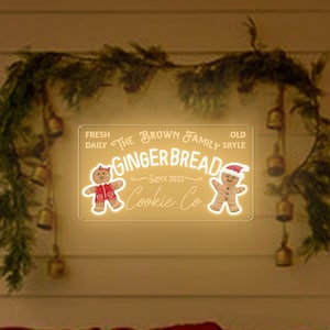 Personalized Gingerbread Baking Co. Neon Sign: Christmas Kitchen Decor