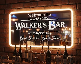 Personalisierter Barspiegel Neonschild, Barspiegel-Dekor, personalisierte leuchtende Mannhöhlen-Zeichen, Geschenk für Ehemann, Hausbar-Dekor-Weinlese-Bar-Zeichen