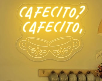 Cafecito Neon Sign,Cafecito y Chisme Decor Sign,Kitchen Coffee Quote,Spanish Coffee Art, Spanish Kitchen Decor,Coffee Corner Art