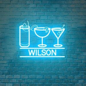 Personalized Bar Neon Sign,Custom Bar Neon Sign,Whiskey Cocktail Tequila Bar Sign, Light Up Bar Sign For Husband,Christmas Gift,Mancave Sign