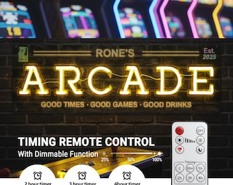 Letrero de neón arcade personalizado, letrero de neón para sala de juegos, decoración de cueva de hombre, ambiente arcade vintage, decoración de habitación con temática de juegos arcade, regalo para él