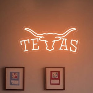 Texas Leuchtreklame, Longhorns Leuchtreklame, Texas Wanddekor, Western Cowboy Bar Wandkunst, personalisiertes Geschenk für Freund, Mannhöhle Dekor, Cowboy Geschenk
