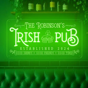 Insegna al neon personalizzata per pub irlandese, decorazioni per pub irlandesi, decorazioni per irlandesi, insegne decorative per bar irlandesi personalizzate, insegne per bere irlandesi, insegne per bar con trifoglio, regalo di Natale