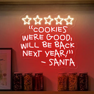 Cookies Were Good komt volgend jaar terug neonreclame kerstman, trendy retro barwagen kunst aan de muur, bord beoordeling, koekjeswinkel snackbar decor