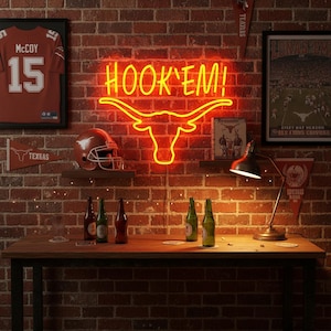 Hook 'Em Neon Sign,Texas Longhorn Wall Sign,Texas Wall Decor,Western Livingrooom Wall Art, Gift for Dad Husband,Man cave decor,Gift for him image 4