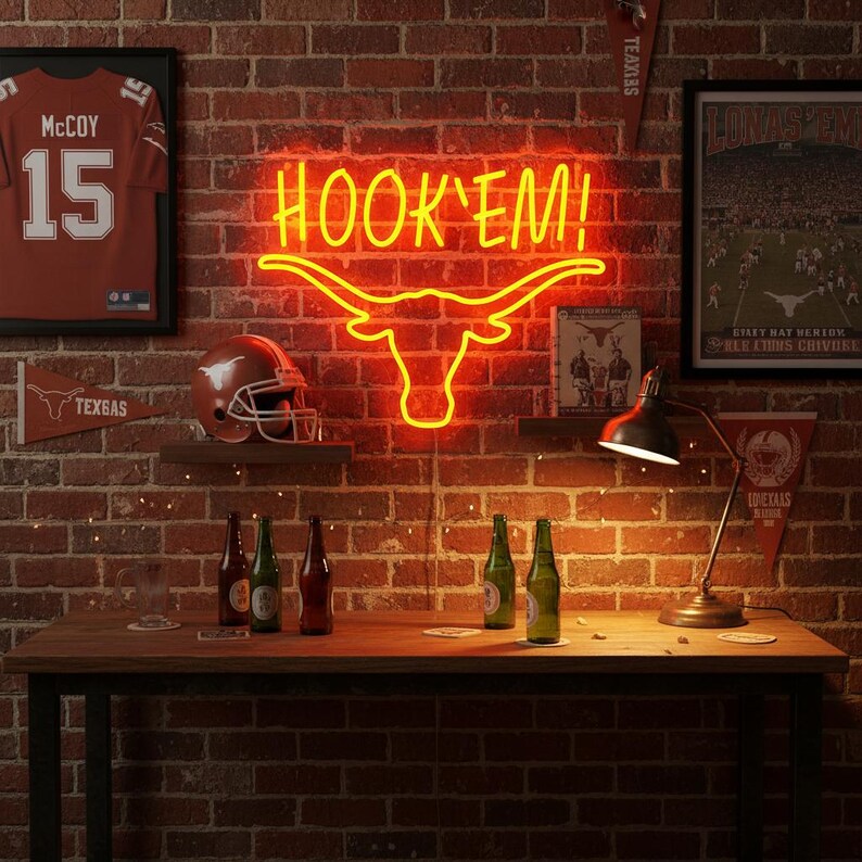 Hook 'Em Neon Sign,Texas Longhorn Wall Sign,Texas Wall Decor,Western Livingrooom Wall Art, Gift for Dad Husband,Man cave decor,Gift for him image 4