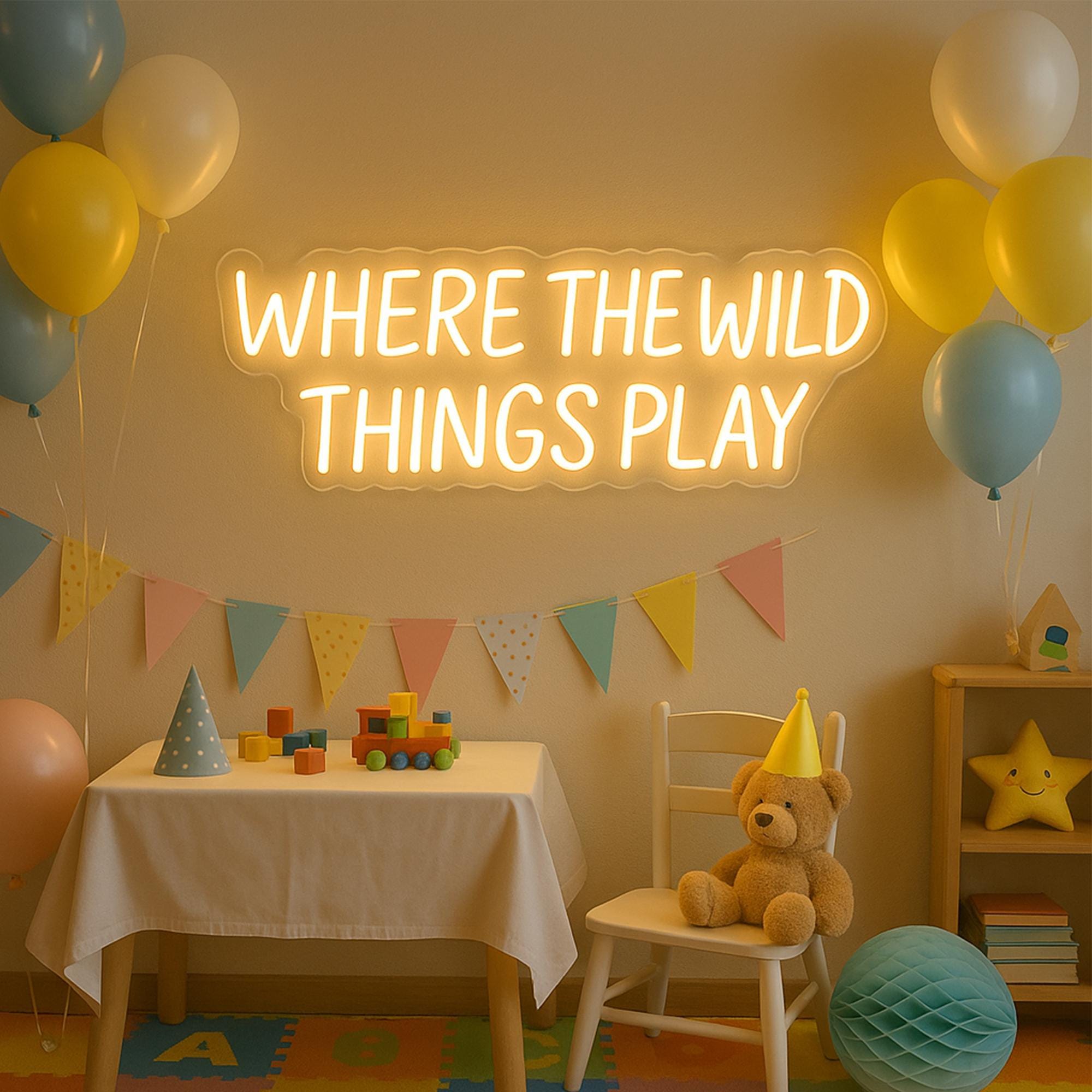 Where The Wild Thing Plays Neon Sign,Custom Playroom Sign Neon Light,Playroom Wall decor,Kid's Room Decor,Nursery Wall Art,Let's Play Sign