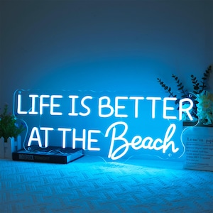 Life is Better At The Beach  Neon Sign, Coastal Vibes Wall Art, Boho Surfer Room Sign, Beach House Decor, Beach Wall Art,Summer Noen Sign
