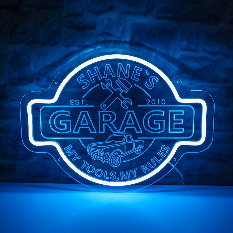 Custom Garage Neon Signs,Garage Sign,Personalized Light Up Garage Signs, Gift for Dad,Xmas Gift for husband,Man Cave Decor,Workshop Car Sign