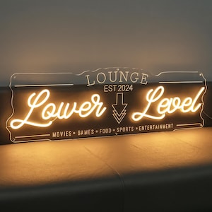 Custom Lower Level Neon Sign, Personalized Lounge Bar Neon Sign,  Lounge Bar Wall Art,Game Room Signs, Media Theater Room Decor,Man Cave Art
