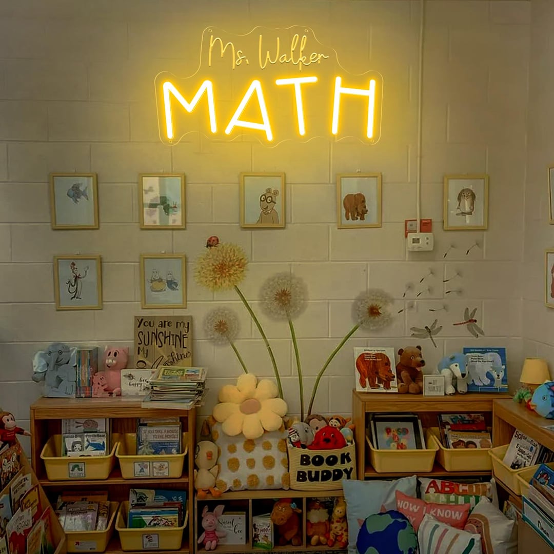 Custom Math Classroom Neon Sign, Personalized Math Teacher Sign