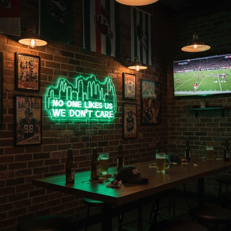 No One Likes Us We Don’t Care Neon Sign,Philly Skyline Neon Sign,Philadelphia Eagles Wall Decor ,Philadelphia Decor,Phillies Fan Father Gift image 4