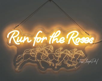 Run For The Roses Neon Sign, Kentucky Derby Racing Decor