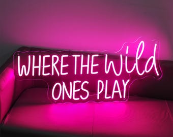 Where The Wild Ones Play Neon Sign,Playroom Sign Neon Light,Playroom Wall decor,Kid's Room Decor,Nursery Wall Art,Let's Play Sign,Xmas Gift