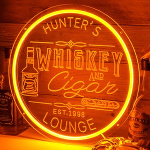 Benutzerdefinierte Whisky Zigarre Bar Leuchtreklame, personalisierte Whisky Lounge Dekor Zeichen, LED Neonlicht Bar Club, Bar Dekor, Mancave Dekor, Whisky-Liebhaber Geschenk