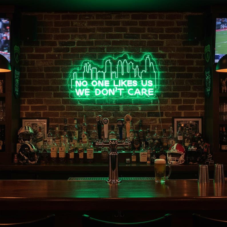No One Likes Us We Don’t Care Neon Sign,Philly Skyline Neon Sign,Philadelphia Eagles Wall Decor ,Philadelphia Decor,Phillies Fan Father Gift image 1