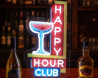 Happy Hour Club Neon Sign,Bar Neon Sign,Led Neon Light Bar Club,Bar Carter Decor,Mancave Perfect Gift,Home Bar Decor Light,Fathers day gift