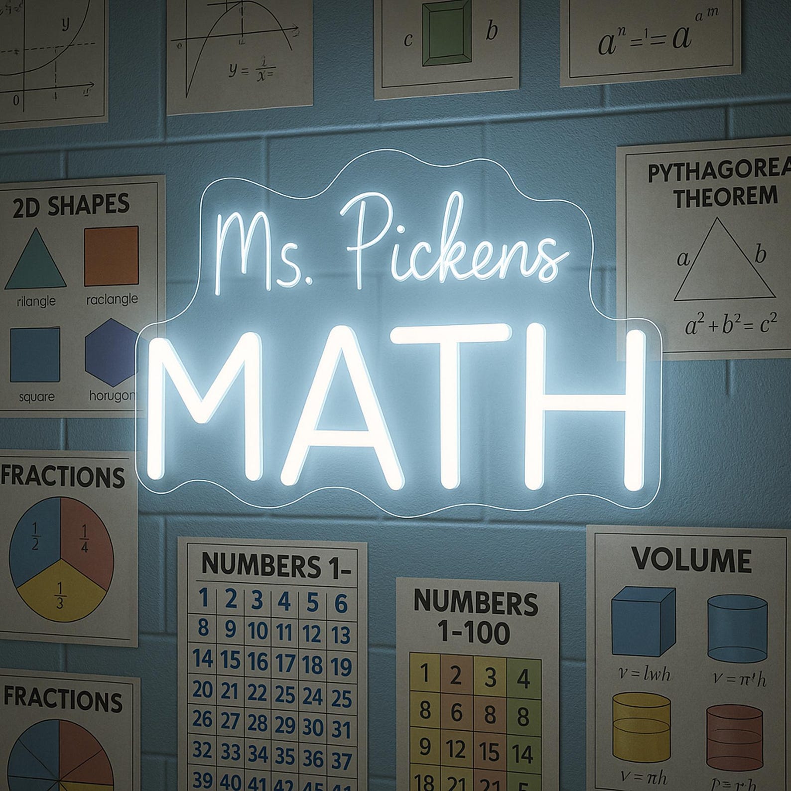Custom Math Classroom Neon Sign, Personalized Math Teacher Sign, Math ...