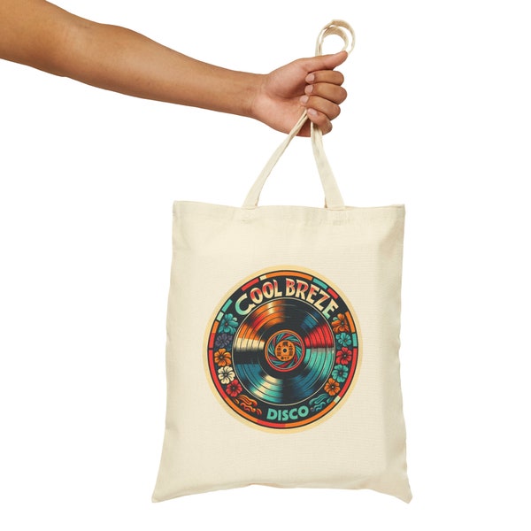 Coole Breeze Disco Einkaufstasche aus Baumwolle - Retro Musikliebhaber Geschenk - Einkaufstasche im Vintage Stil - Umweltfreundliche wiederverwendbare Tasche - Natur & Schwarz