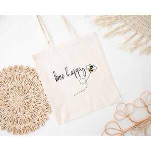 Jutebeutel, bee happy, Geschenk, Einkaufstasche, Geschenk, Mama, Geburt, Freundin, Tasche, Alltagsbeutel, Statementbeutel, Tragetasche,Biene