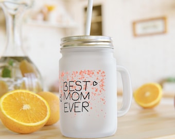 Drinking glass with handle (0.35 l), Mother's Day gift, Best Mom ever, gift for mom, iced coffee glass, birthday, gift, glass with lid