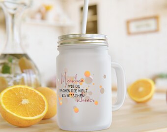 Drinking glass with handle (0.35 l), gift, girlfriend, iced coffee, Mother's Day, mom, best friend, birthday, glass with lid