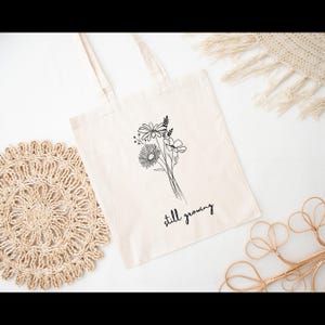 Jutebeutel, still growing, Geschenk, Spirituell, Achtsamkeit, Freundin, Geburtstag, Yoga, Tasche, Einkaufstasche, Wildblumen