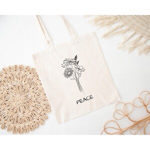 Jutebeutel, Wildblumen, Peace, Geschenk, Freundin, Einkaufstasche, Tasche, Alltagsbeutel, Statementbeutel, Tragetasche, Achtsamkeit