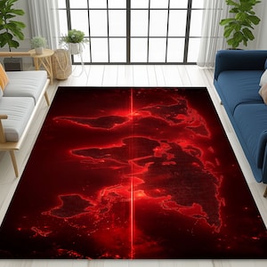 Kids Room Rug with Red World Map, Kids Rug with Map, Kids Room Map Rug, Children Room Rug, Kitchen Decor Rug, Living Room Carpet, CRA0038