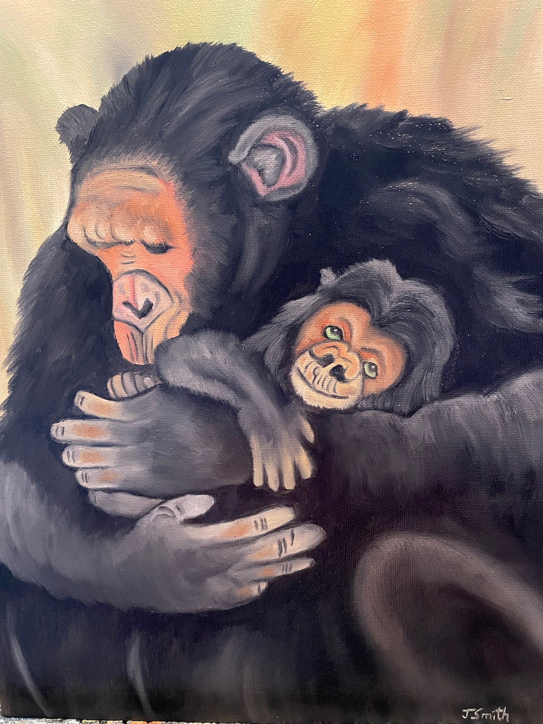 Original Oil Painting Sweet Mother Chimpanzee With Baby - Etsy