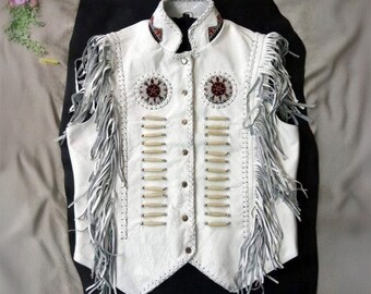 Men's Traditional Western Cowboy Suede Native American Beaded Leather Vest With Fringes, Men Western Cowboy Style Fringes Leather Vest Men