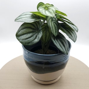 Blue Handmade indoor flower pot with saucer